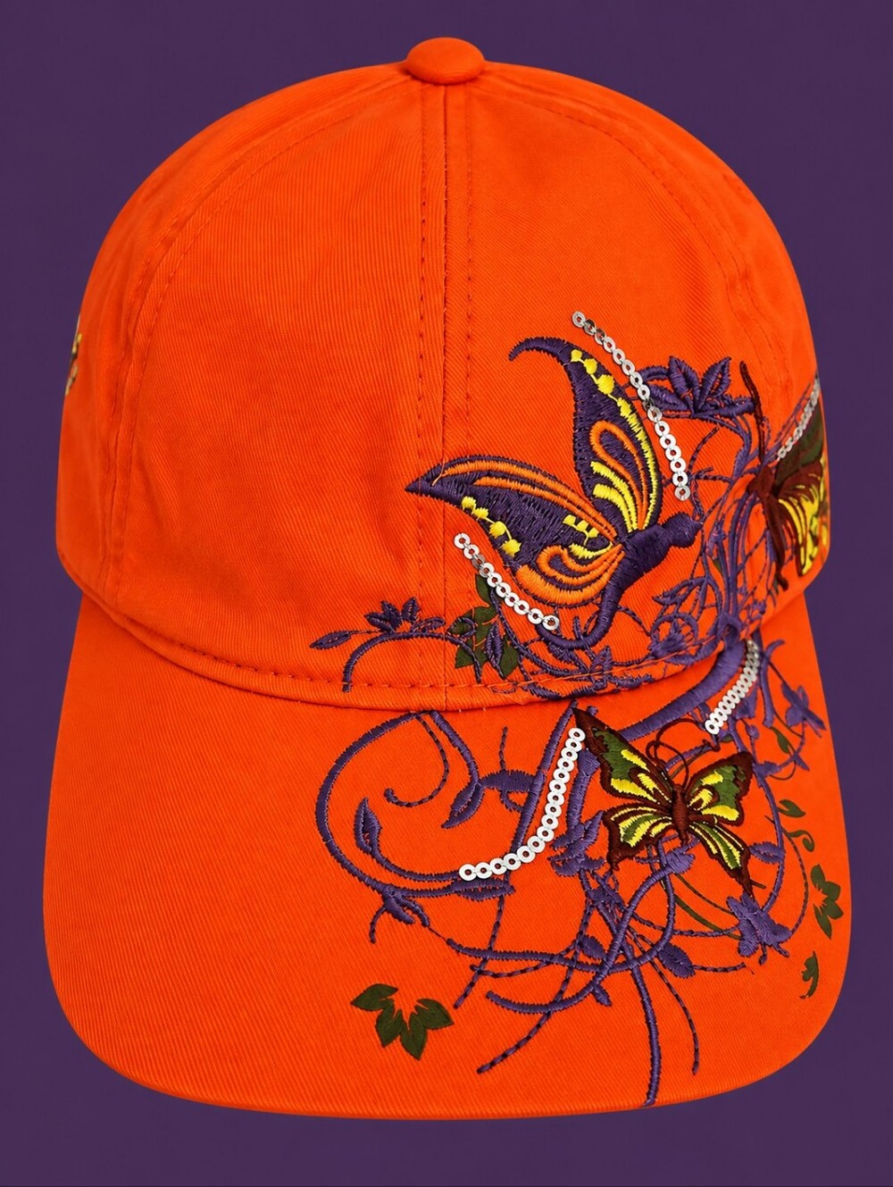 3/$30 Coral Pink Embroidered Embellished Butterfly Baseball Cap